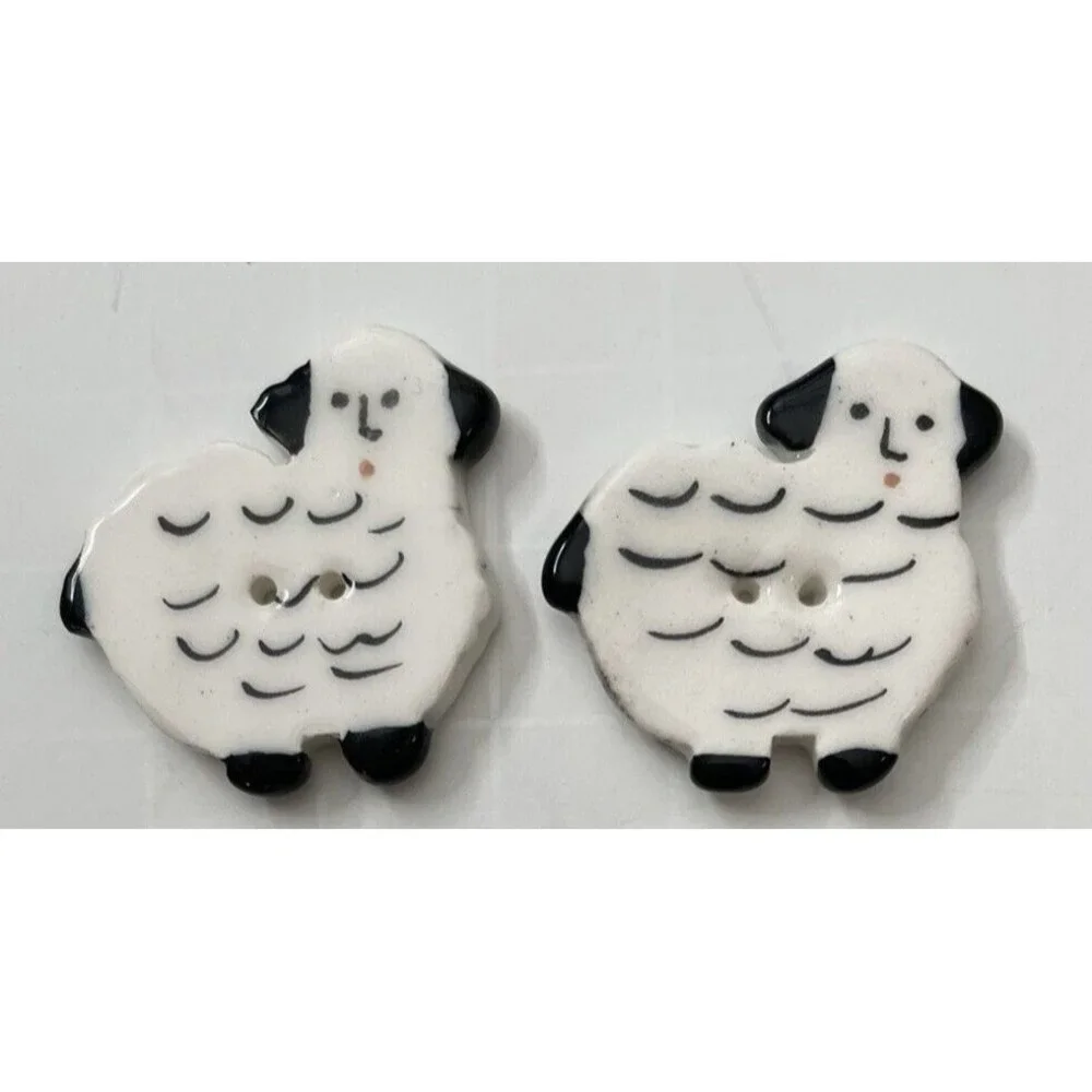 Buttons Ceramic Sheep Lambs,  White 2 Buttons